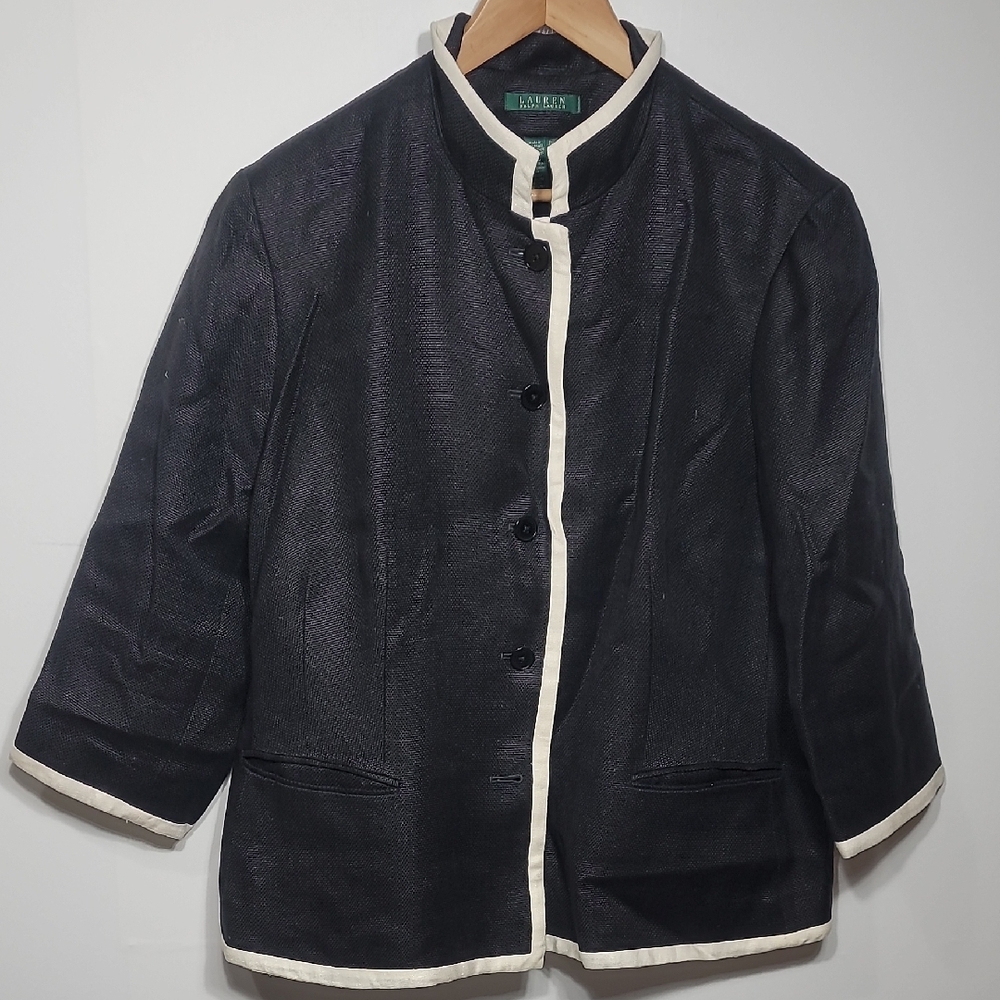 Ralph Lauren Linen Midnight Blazer with Ivory Accents